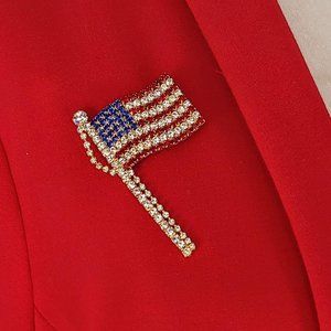 Vintage Red, White & Blue Rhinestone Flag Pin Brooch